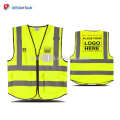 Customized Logo Printing High Visibility Construction Safety Vest Reflective Yellow Workwear Jacket With Multi Pockets Zipper